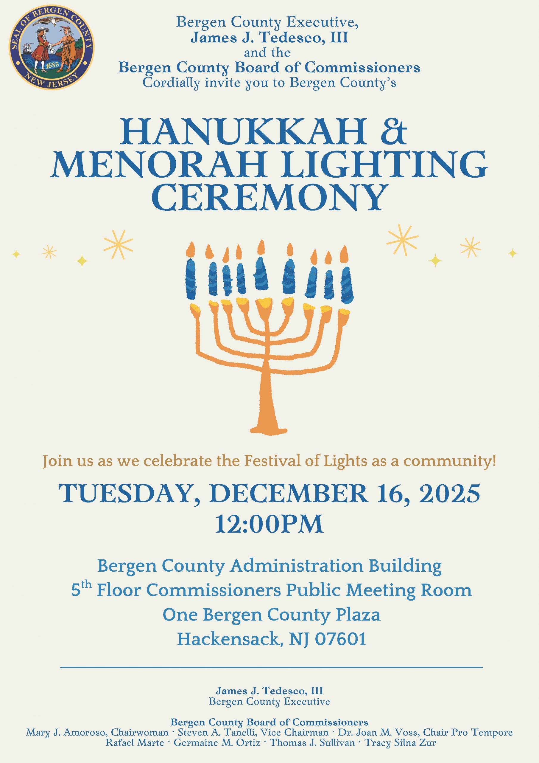 Bergen County Hannukah & Menorah Lighting Ceremony in Hackensack, NJ